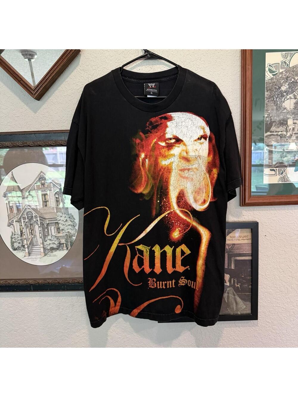 Vintage 00s RARE WWEโ KANE Burnt Soul Black World Wrestling Entertainment Sz XL
